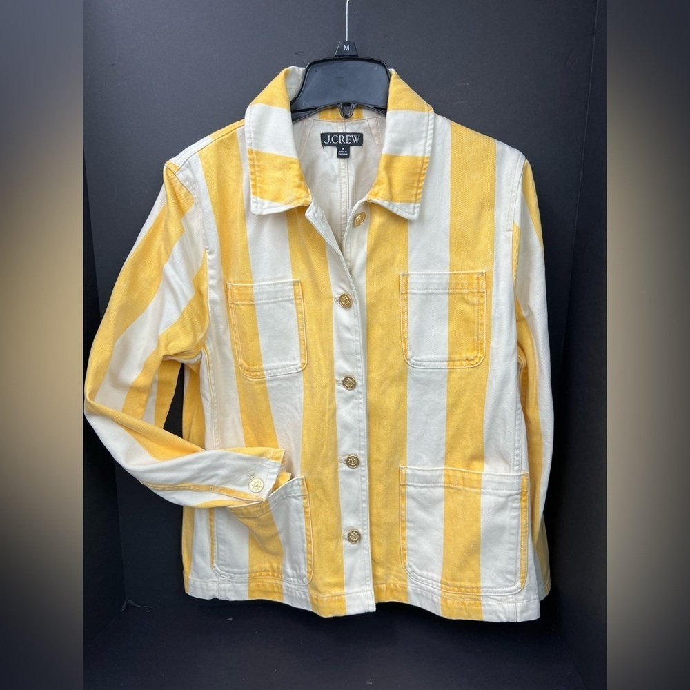 J. Crew Denim chore jacket in stripe Yellow  White Striped, trendy and sold out - Picture 4 of 8